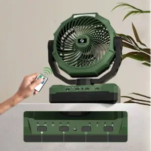 9-Inch Rechargeable Camping Fan with LED Light & Remote Control