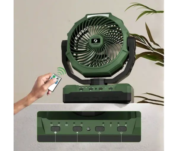 9-Inch Rechargeable Camping Fan with LED Light & Remote Control