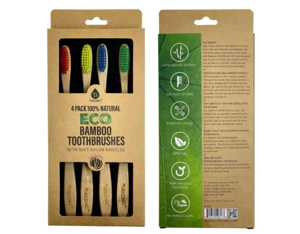 Pursonic Eco Bamboo Toothbrushes, 4-Pack, 100% Natural - Image 2