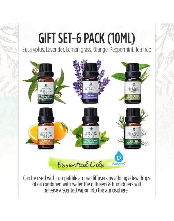 Pursonic 6-Pack Pure Essential Oils for Aromatherapy - Image 2