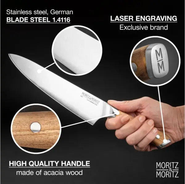Moritz & Moritz 8 Inch German Steel Chef Knife Professional Grade - Image 2