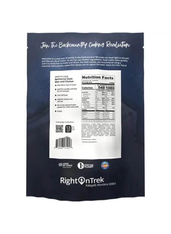 Right On Trek Single-Serve Bechamel Mac & Cheese Backpacking Meal - Image 2