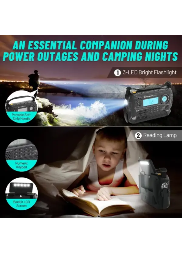 Kaito Voyager Pro Solar Crank AM FM NOAA Weather Radio Black - Image 2