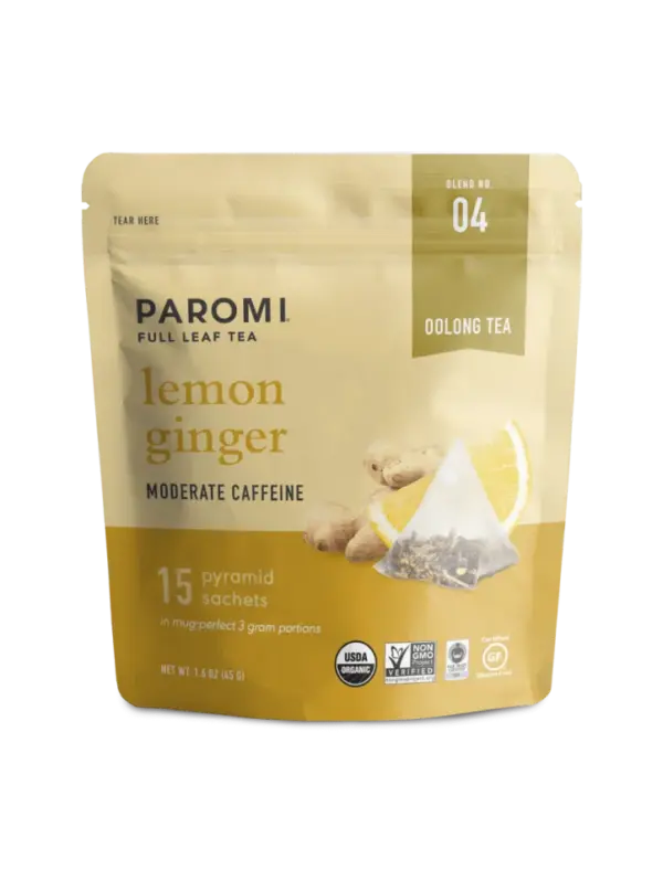 Organic Lemon Ginger Oolong Tea - Full Leaf Pyramid Bags - Image 2