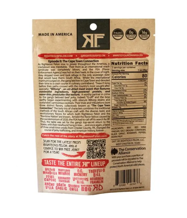 Righteous Felon Garlic Beef Biltong Jerky Snack - 2oz Pack - Image 2