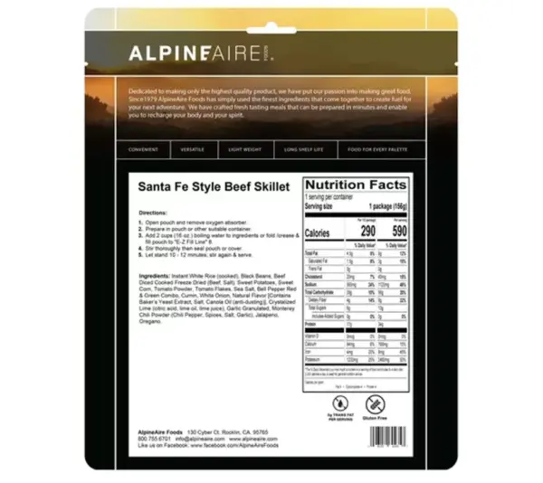 AlpineAire Beef Santa Fe Dehydrated Meal - Ready in Minutes