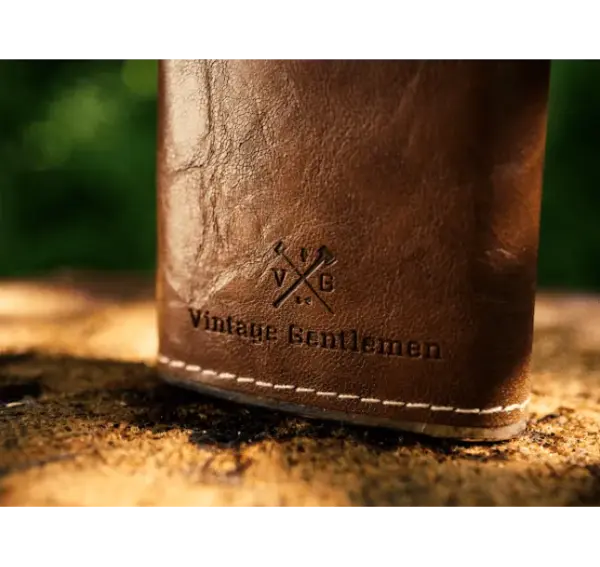 Vintage Gentlemen Stainless Steel Flask with Leather Wrap