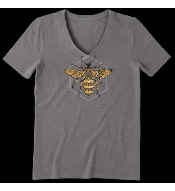 Life is Good Women's Primal Bee V-Neck Graphic Tee Short Sleeve