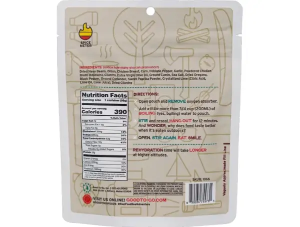 Good To-Go White Bean Chicken Chili - Dehydrated Camping Meal - Image 2