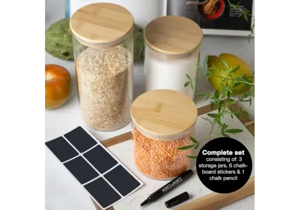 6 Glass Jars with Lids & Chalkboard Labels - Airtight Food Storage Containers - Image 2