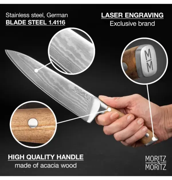 Moritz & Moritz 8-Inch Damascus Steel Chef Knife, 67 Layers