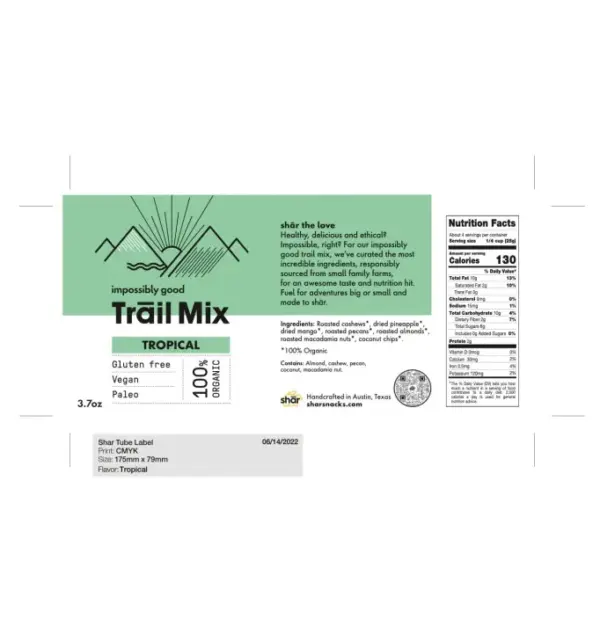 Shar Tropical Trail Mix 3.7oz Tube - Healthy Snack On The Go - Image 2