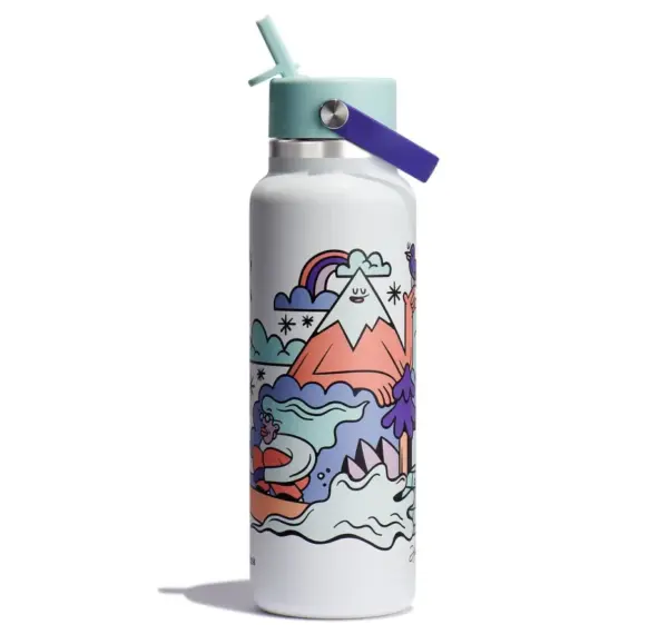 HydroFlask Wide Mouth Water Bottle w/ Flex Straw Lid - USA Ski Snowboard X Hanna Edy Collab - Image 2