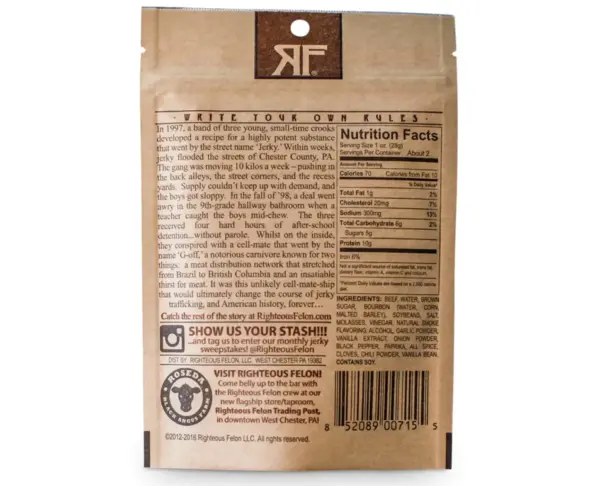 Righteous Felon Bourbon Beef Jerky Franklin Smoked Snack - Image 3