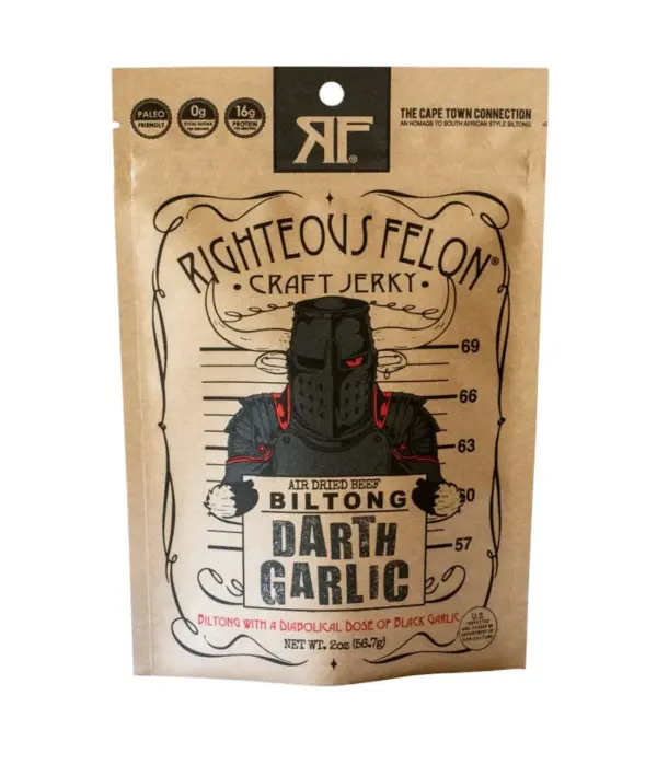 Righteous Felon Garlic Beef Biltong Jerky Snack - 2oz Pack