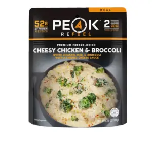 Peak Fuel High-Protein Dehydrated Camp Meal - Savory Cheese Sauce Tender White Meat Garden Fresh Vegetables Long Grain White Brown Blend Quick Prep Lightweight Pack