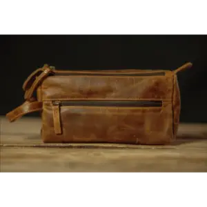 Vintage Gentlemen Leather Toiletry Bag - Men's Travel Grooming Kit