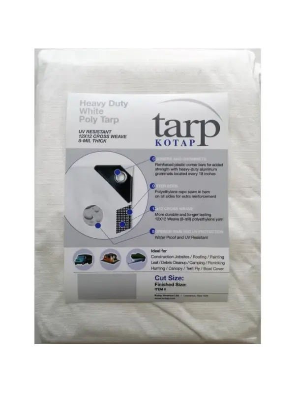 Kotap Heavy Duty White Tarp 12x12 ft Reinforced Weave