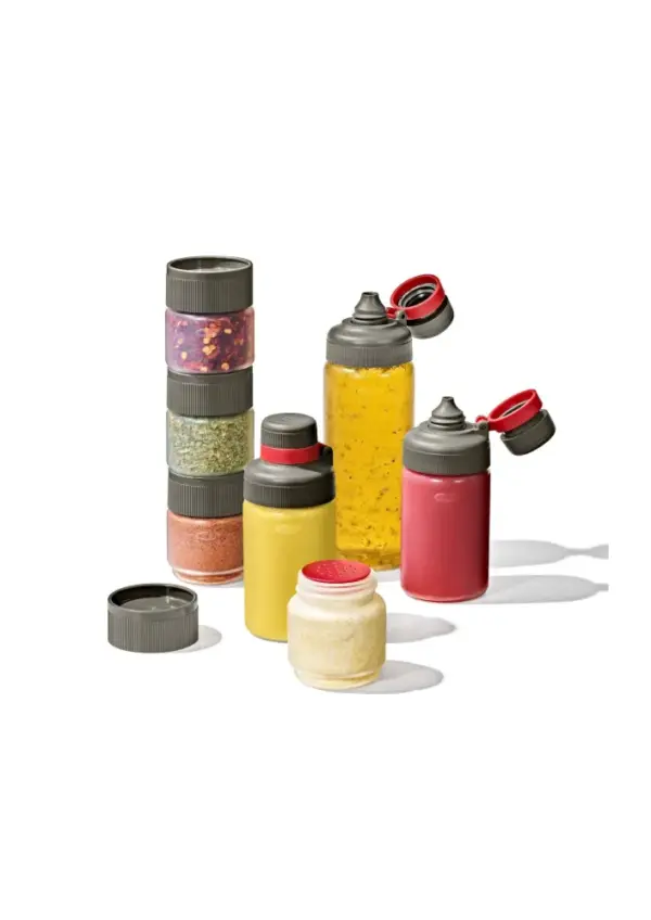 OXO 7-Piece Spice Shaker & Squeeze Bottle Set for Outdoor Cooking