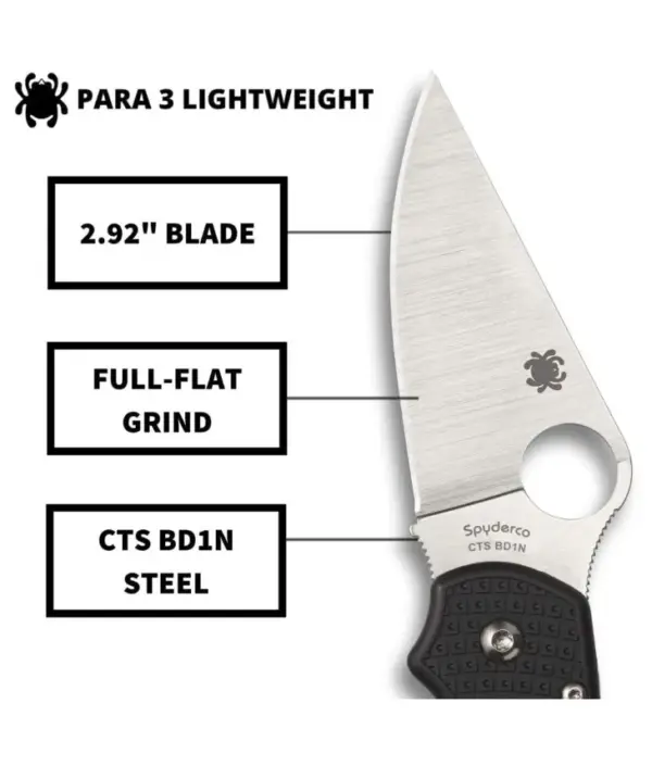 Spyderco Para 3 Lightweight Folding Knife - Black Plain Edge - Image 4