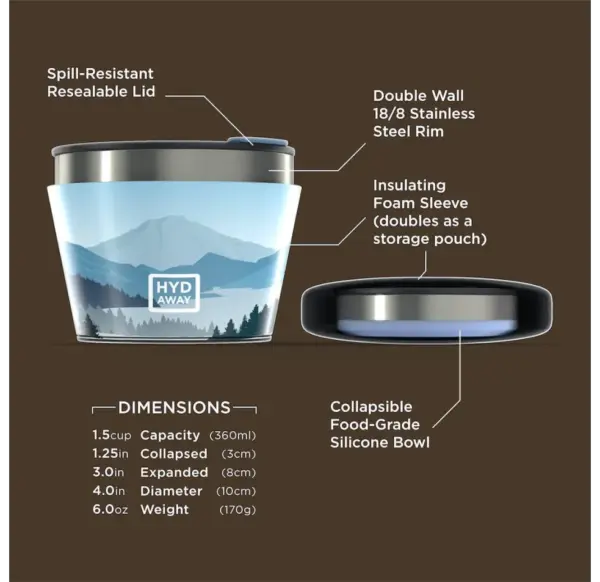 Collapsible Insulated Travel Bowl 1.5 Cup HYDAWAY