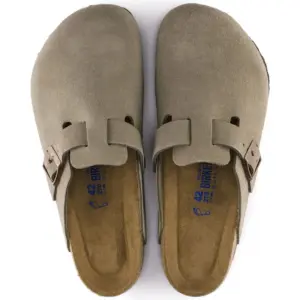 Birkenstock Boston Clogs Narrow Fit Taupe Suede Soft Footbed