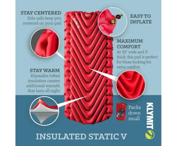 Klymit Luxe Insulated Static V Sleeping Pad for Camping - Image 3