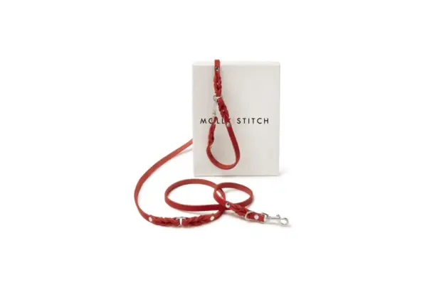 Molly And Stitch Adjustable Leather Dog Leash Chili Red - Image 4