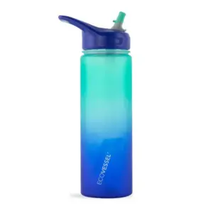 EcoVessel Wave BPA-Free Sports Water Bottle with Straw, 24oz