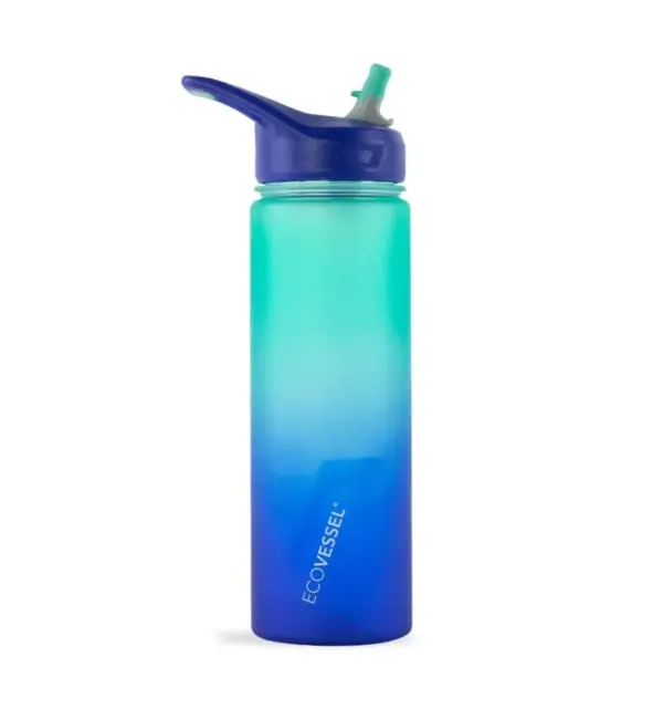 EcoVessel Wave BPA-Free Sports Water Bottle with Straw, 24oz