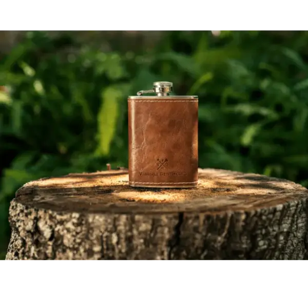 Vintage Gentlemen Stainless Steel Flask with Leather Wrap - Image 3