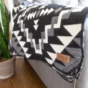Black Chakana Alpaca Wool Blanket - Soft Andean Throw by Alpaca Threadz