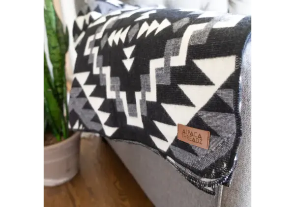 Black Chakana Alpaca Wool Blanket - Soft Andean Throw by Alpaca Threadz