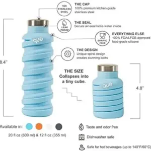 Collapsible Water Bottle 12oz - Portable & Space-Saving Que Bottle