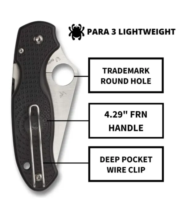 Spyderco Para 3 Lightweight Folding Knife - Black Plain Edge