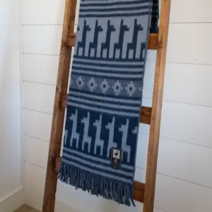 Blue Alpaca Wool Throw Blanket - Soft & Warm with Alpaca Pattern by Alpaca Threadz