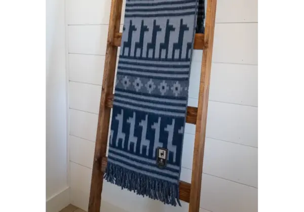 Blue Alpaca Wool Throw Blanket - Soft & Warm with Alpaca Pattern by Alpaca Threadz