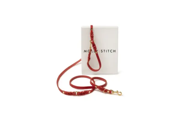Molly And Stitch Adjustable Leather Dog Leash Chili Red